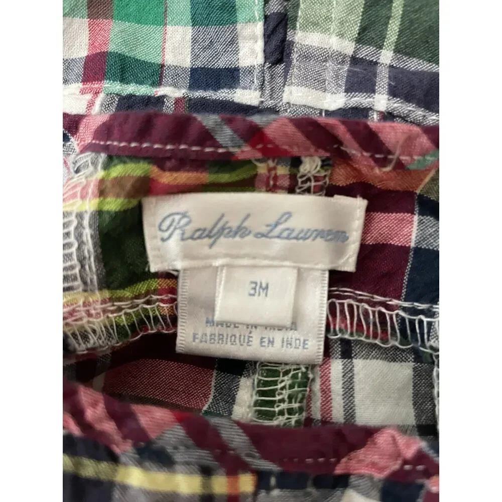 Ralph Lauren Madras Patchwork Romper Size 3 Months Baby Boy Preppy Classic
